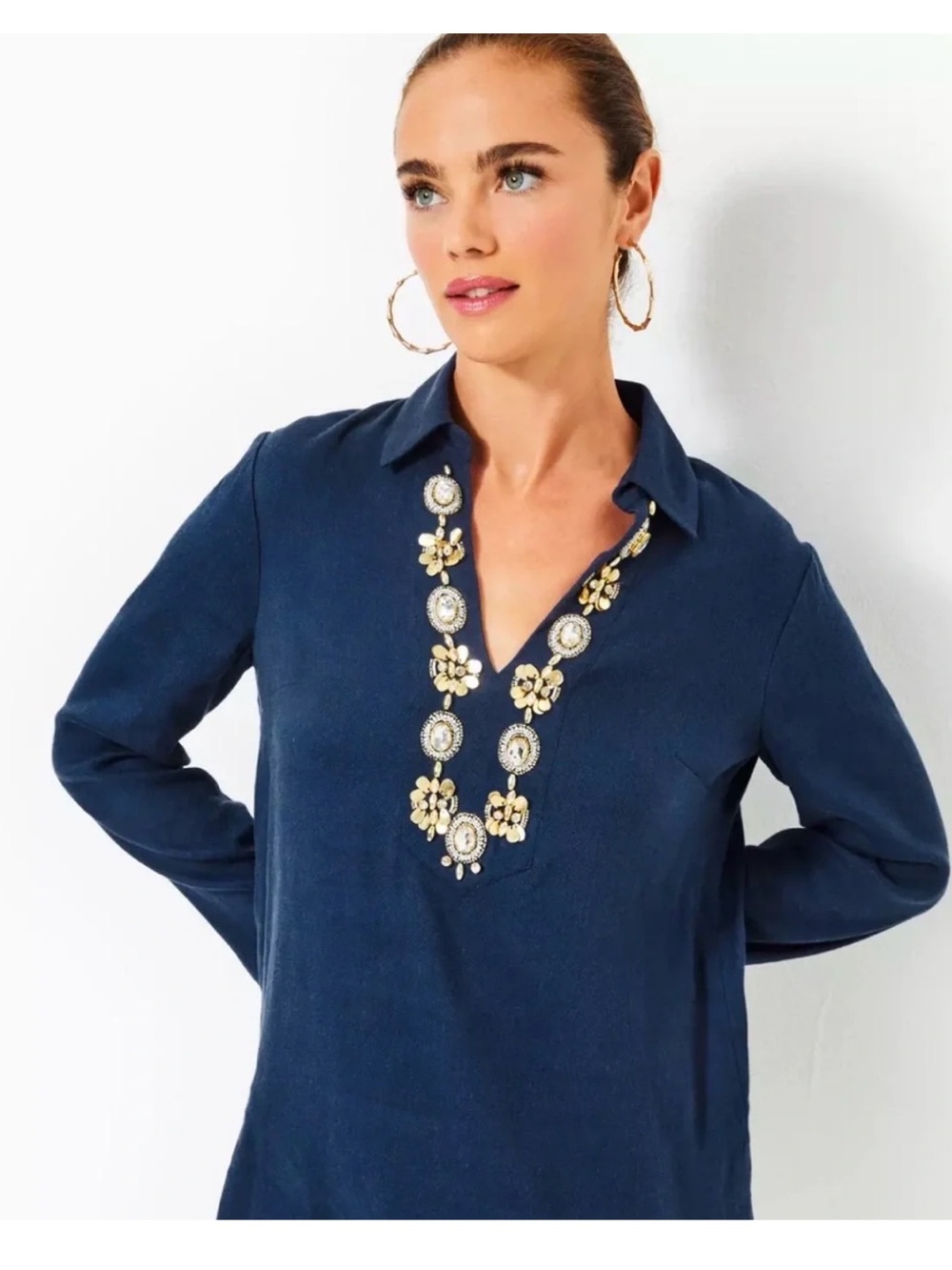 Lily Pulitzer Women’s Linen Simona Tunic Top Jeweled Blue Size M